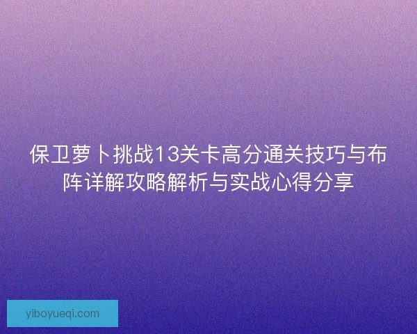 保卫萝卜挑战13关卡高分通关技巧与布阵详解攻略解析与实战心得分享