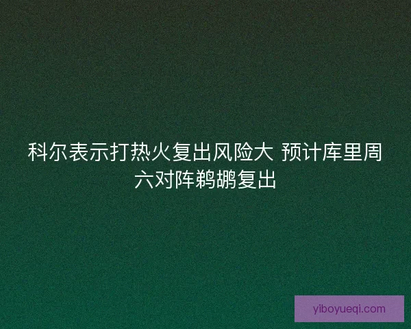 科尔表示打热火复出风险大 预计库里周六对阵鹈鹕复出